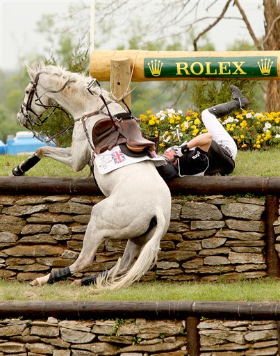 英国骑手被马屁股砸成重伤(组图)