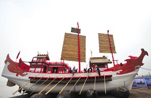 仿古"遣唐使船"11日抵达上海世博会