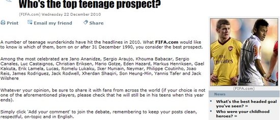 FIFA票选91后天才 世界头号妖锋PK巴西帝王星