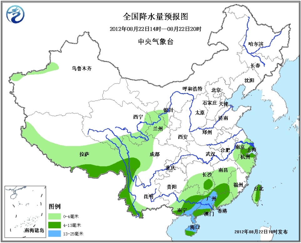 08月22日:未来三天全国天气预报