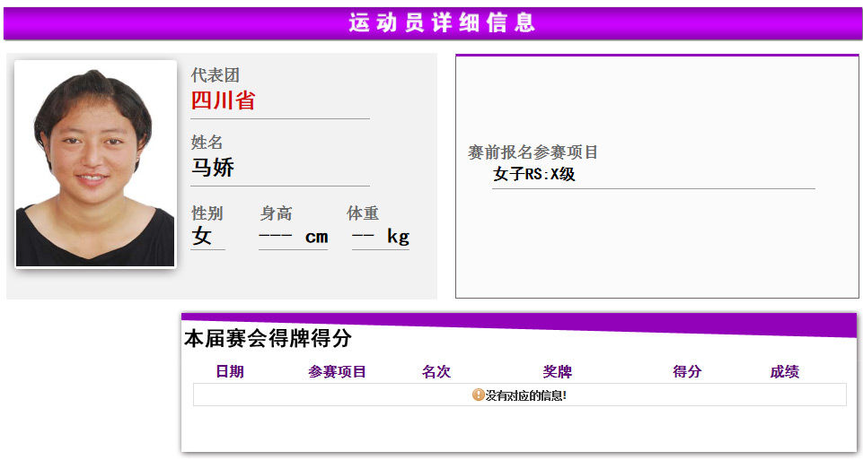 四川帆船帆板队队员马娇资料