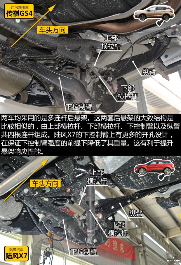 做工有差异 陆风x7/传祺gs4底盘对比