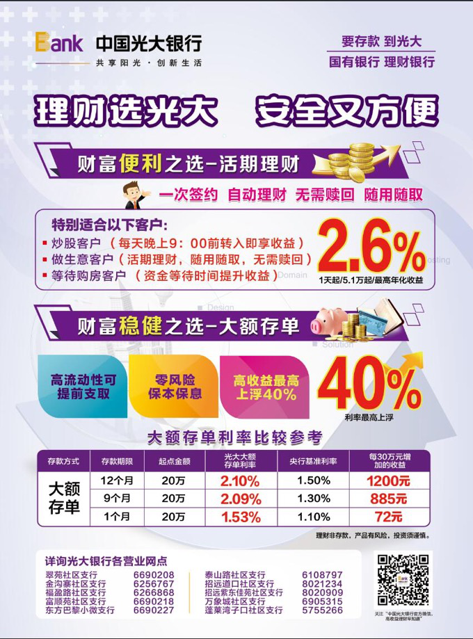 光大银行每逢周三发行高收益理财