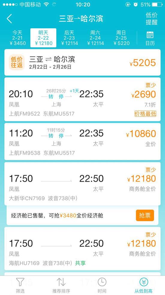 三亚到北京机票暴涨近10倍 返哈尔滨机票近2万