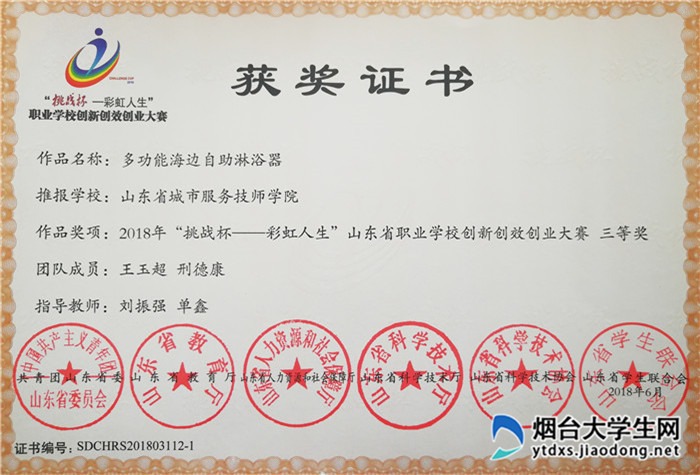 挑战杯获奖证书