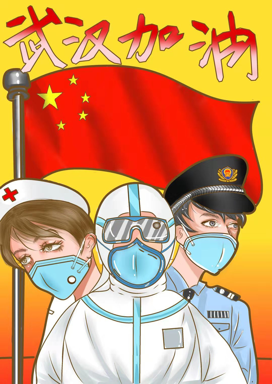 烟台艺校美术专业学生用画笔为战“疫”加油!2