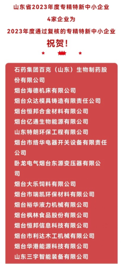 山东三宇智能装备公司喜获山东省专精特新中小企业