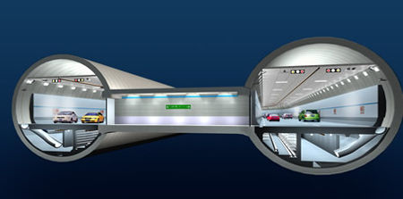 武汉长江隧道横截面透视图
