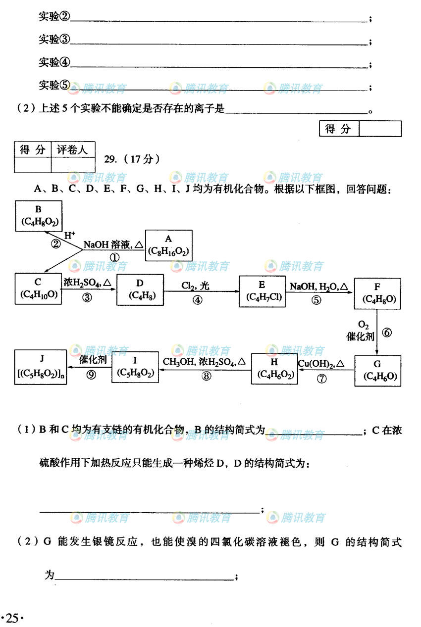 2008年普通高校招生统一考试全国卷二理综