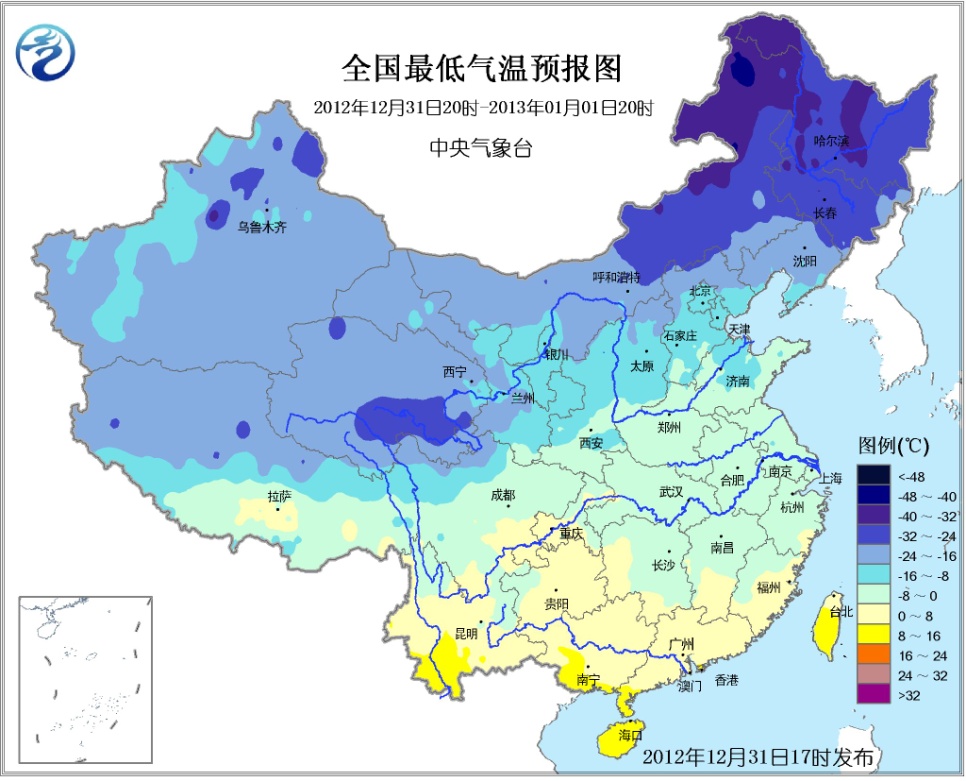 2012年12月31日20時至2013年1月1日20時,內蒙古中東部,東北地區東部