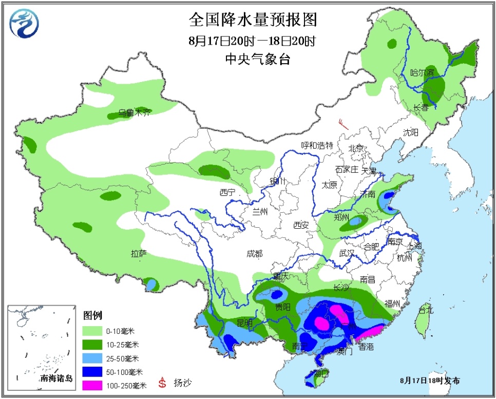 08月17日未來三天全國天氣預報