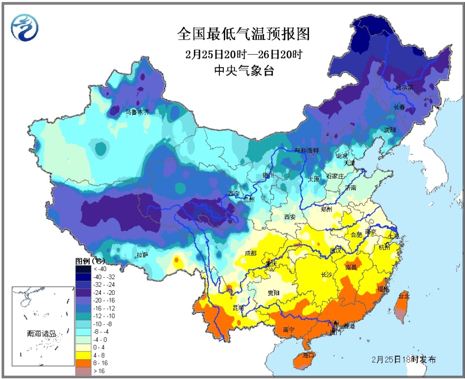 02月25日:未來三天全國天氣預報