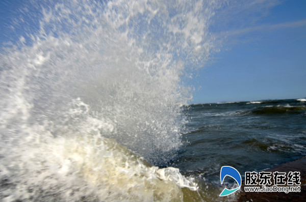 浪奔浪流蓬莱海边浪花如画引得游客拍不停